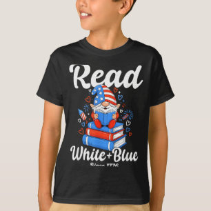 Read White Blue USA Gnome Reading 4th of July T-Shirt