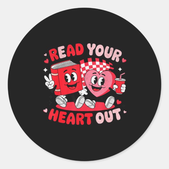 Read Your Heart Out Valentine's Day Retro Teacher  Classic Round Sticker (Front)