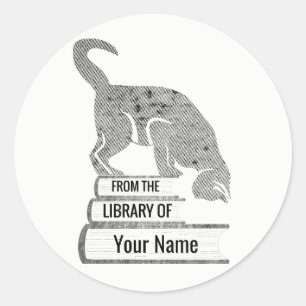 Reader Black Cat Bookplate in Retro Halftone Style Classic Round Sticker