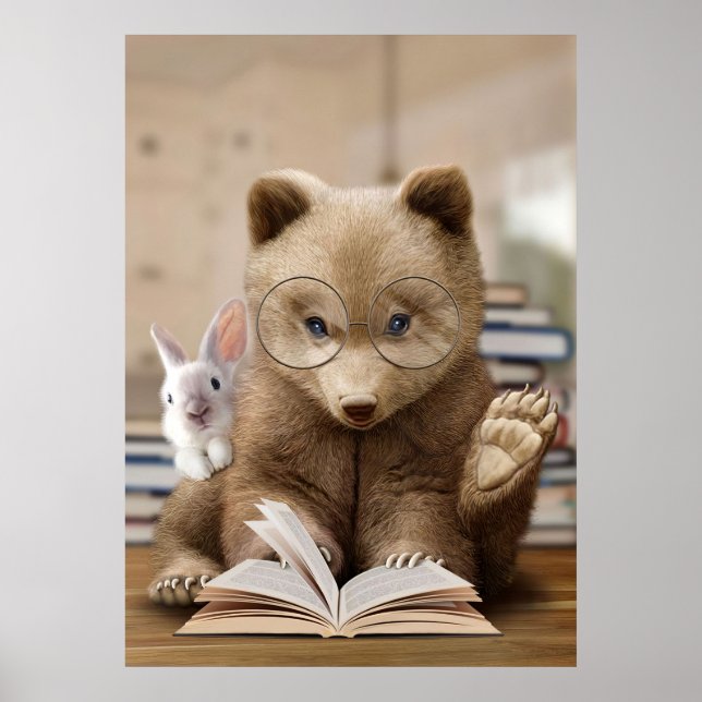Reader Gift Bear And Rabbit Read Books Poster (Front)