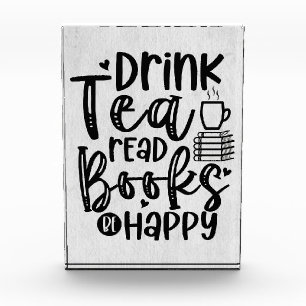 Reader Gift Drink Tea Read Books Be Happy Photo Block