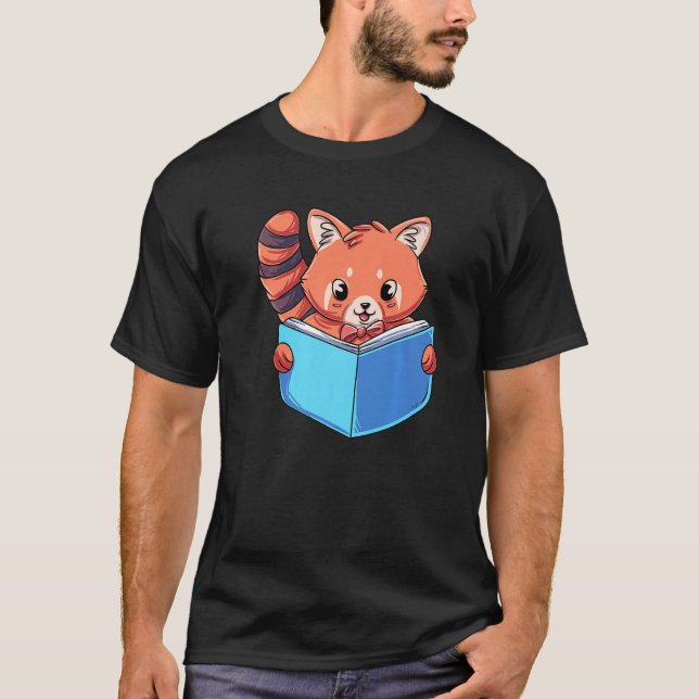 Reader Reading Book Red Panda T-Shirt (Front)