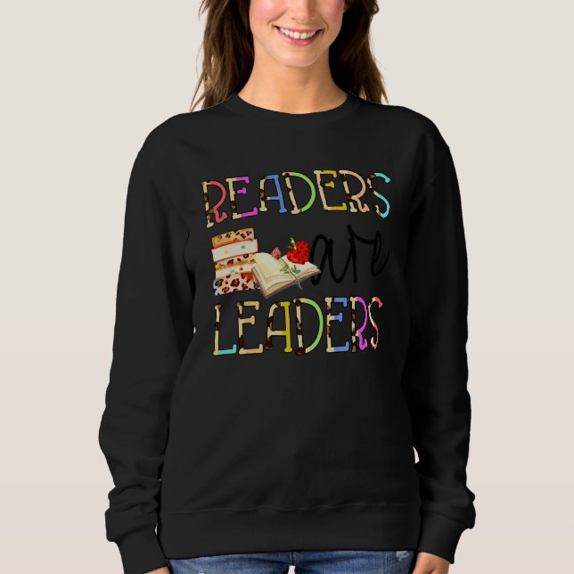 Readers Are Leaders Boho Leopard Book  Back To Sch Sweatshirt (Front)