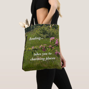 Reader's book bag, beautiful country scene tote bag