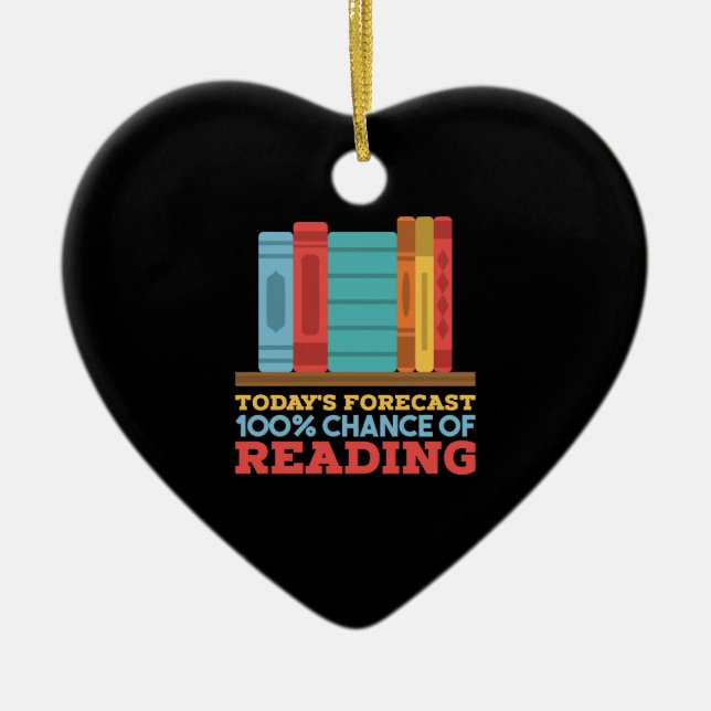 Reading - 100% Chance of Reading Funny Book Ceramic Tree Decoration (Front)