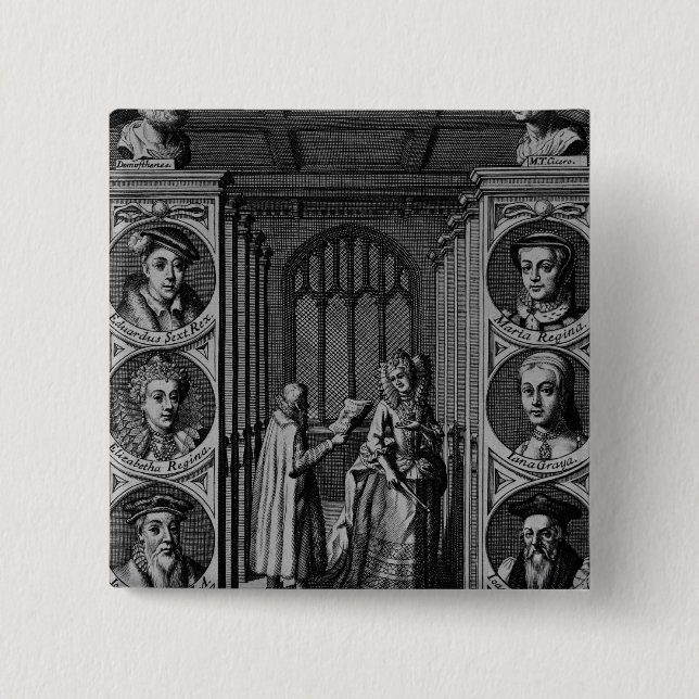 Reading a letter to Queen Elizabeth I 15 Cm Square Badge (Front)