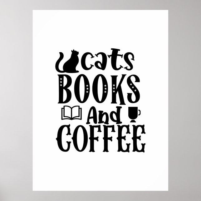 Reading Art Cats Books And Coffee Poster (Front)