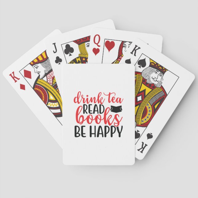Reading Art Drink Tea Read Books Be Happy Playing Cards (Back)