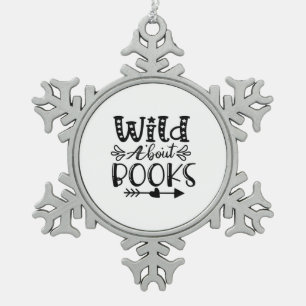 Reading Art Wild About Books Snowflake Pewter Christmas Ornament
