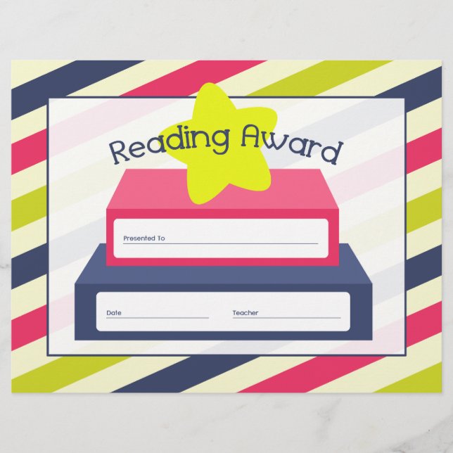Reading Award Certificate - Stripes Book & Star (Front)