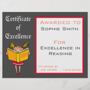 Reading Award certificate Teacher supplies