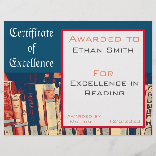 Reading Award certificate Teacher supplies (Front)
