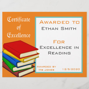 Reading Award certificate Teacher supplies