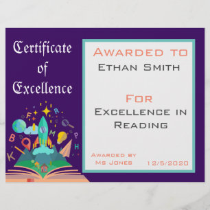 Reading Award certificate Teacher supplies