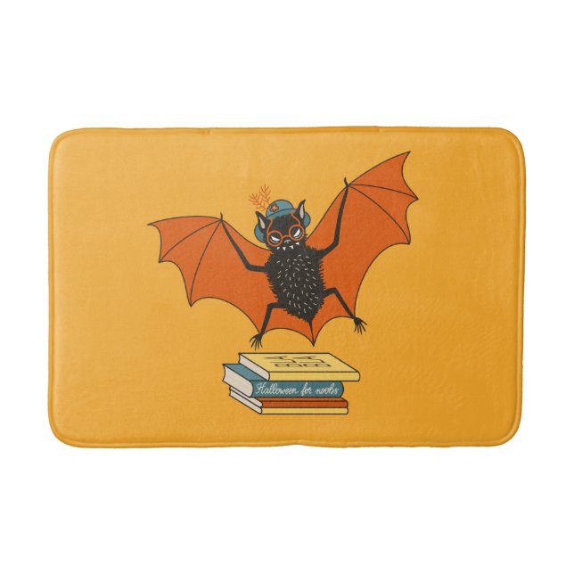 Reading Bat | Whimsical Librarian with Books Bath Mat (Front)
