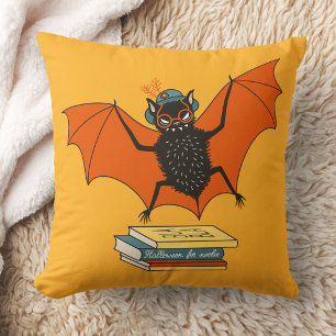 Reading Bat Whimsical Librarian with Books Cushion