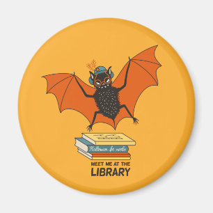 Reading Bat Whimsical Librarian with Books Magnet