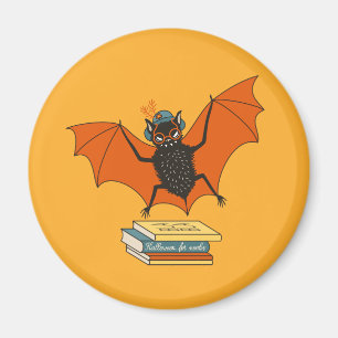 Reading Bat   Whimsical Librarian with Books Magnet