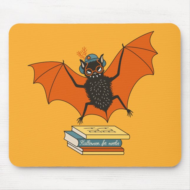 Reading Bat | Whimsical Librarian with Books Mouse Pad (Front)