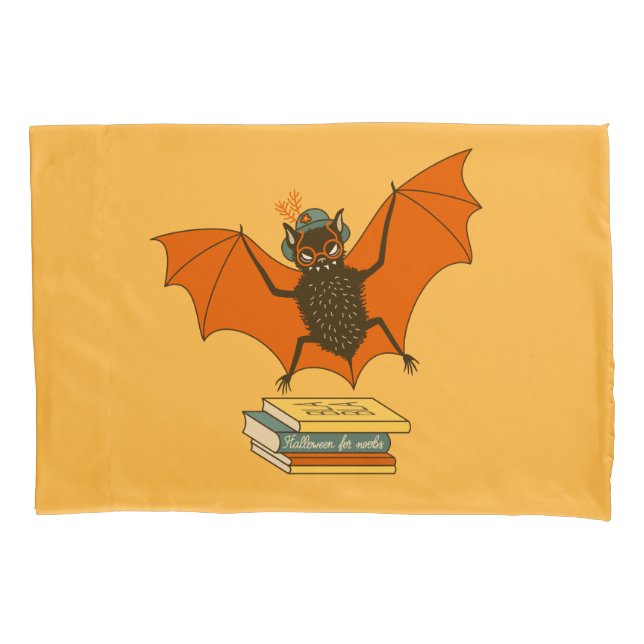 Reading Bat | Whimsical Librarian with Books Pillowcase (Front)