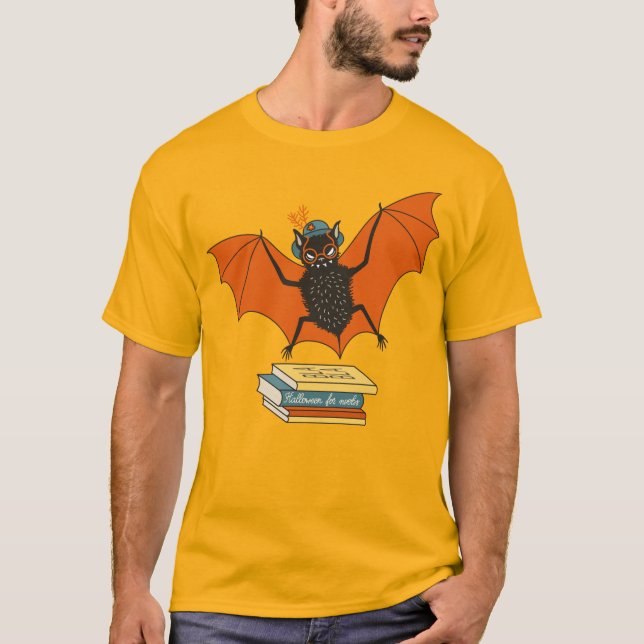 Reading Bat | Whimsical Librarian with Books T-Shirt (Front)