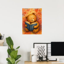 Reading Bear in Love – Watercolor Art (No Texr)