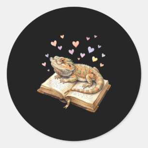 Reading bearded dragon reptile book lover for boys classic round sticker
