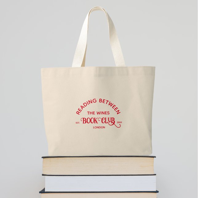 Reading Between The Wines Book Club Red Crest Large Tote Bag (Creator Uploaded)