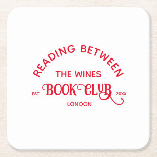 Reading Between The Wines Book Club Red Crest Square Paper Coaster