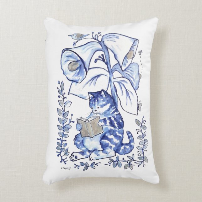 Reading Blue Cat Decorative Cushion (Front(Vertical))