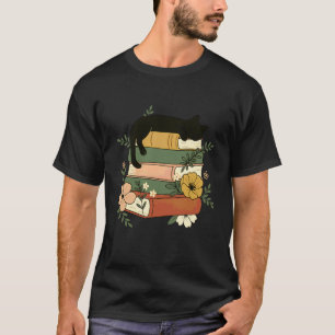 Reading Book Black Cat Nap Read Lover Vintage Cat  T-Shirt