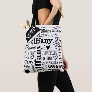 Reading Book Text Name Pattern Custom Tote Bag