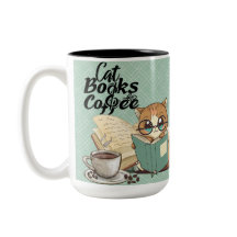 Reading Books Cute Cat Coffee