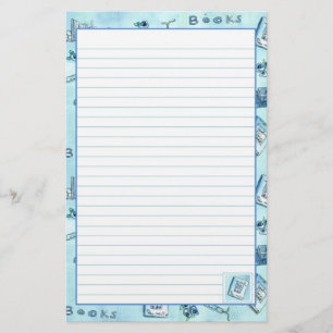 Reading Books Pastel Blue Lined Stationery