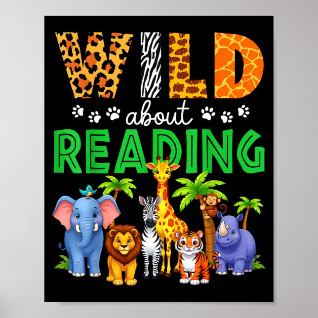 Reading books reader librarian wild animals lover poster (Front)