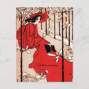Reading bookworm vintage retro classical  postcard