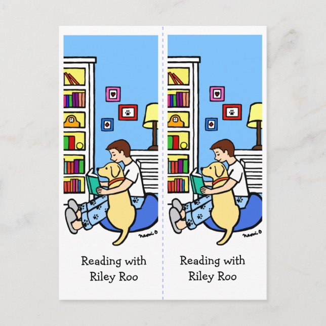 Reading Boy with a Yellow Labrador Bookmarks Roo Postcard (Front)