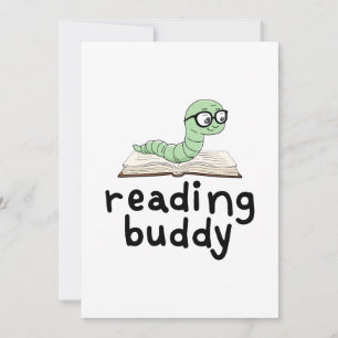 Reading Buddy Cute Bookworm With Book Invitation
