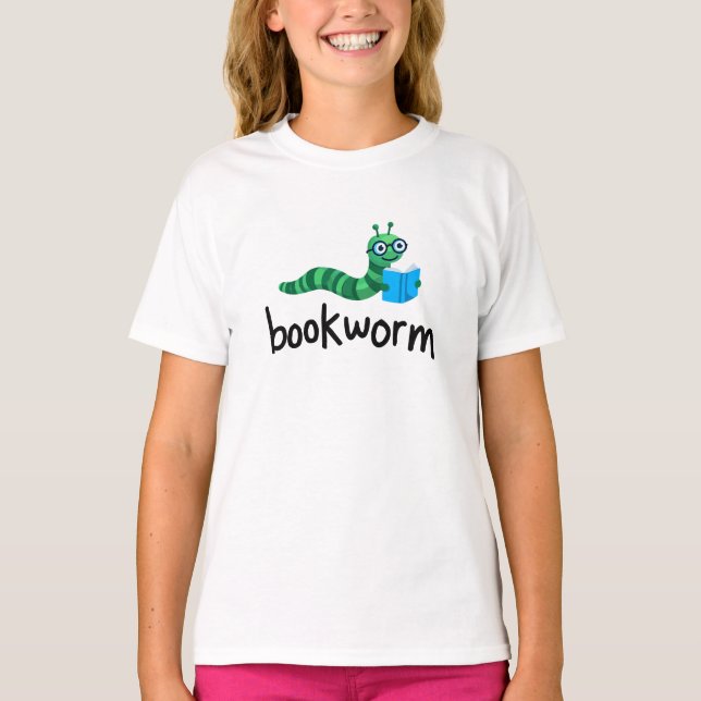 Reading Buddy Cute Bookworm With Book T-Shirt (Front)