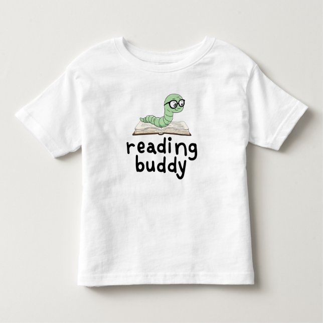 Reading Buddy Cute Bookworm With Book Toddler T-Shirt (Front)