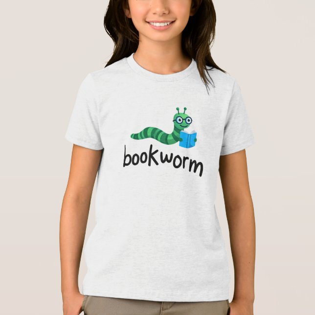 Reading Buddy Cute Bookworm With Book Tri-Blend Shirt (Front)