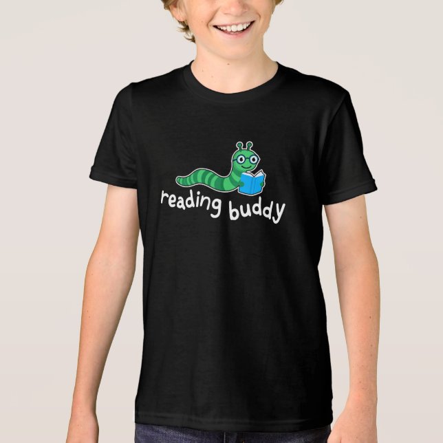 Reading buddy Cute bookworm with book Tri-Blend Shirt (Front)