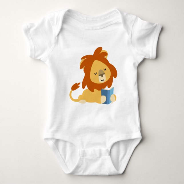 Reading Cartoon Lion baby T-shirt Bodysuit (Front)