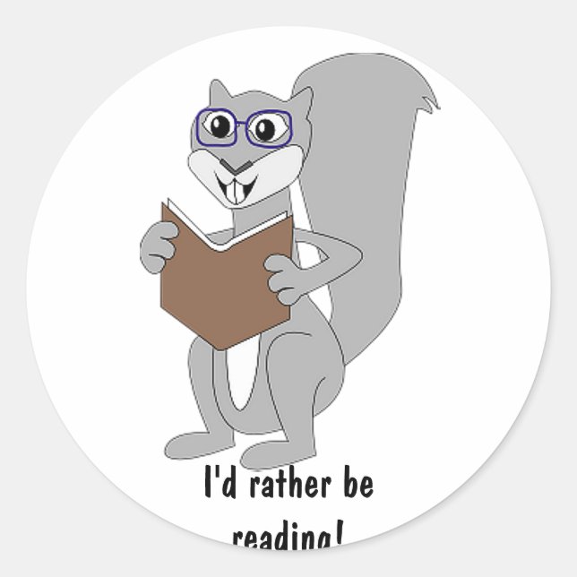 Reading Cartoon Squirrel Sticker (Front)