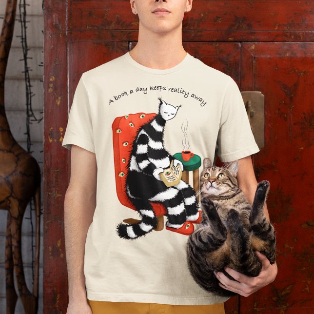 Reading Cat - A Book A Day Keeps Reality Away T-Shirt (Creator Uploaded)