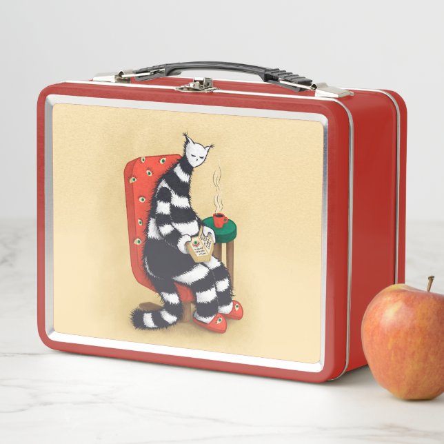 Reading Cat Book Lover Metal Lunch Box (In Situ)