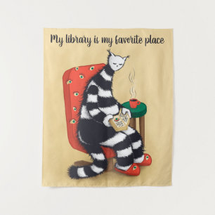 Reading Cat Fun Library Tapestry