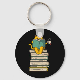 Reading Cat - Funny Book And Tea Lover Gift Short Key Ring