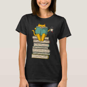 Reading Cat - Funny Book And Tea Lover Gift Short T-Shirt