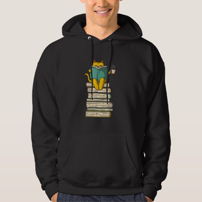 Reading Cat Funny Book & Tea Hoodie (Front)
